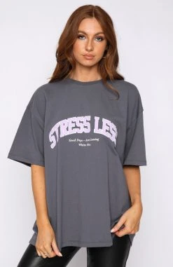 White Fox Boutique AU Stress Less Oversized Tee Steel Clothing