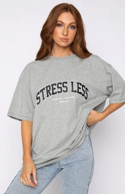White Fox Boutique AU Clothing Stress Less Oversized Tee Grey Marle