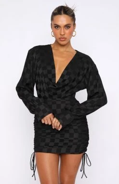 White Fox Boutique AU Give Me Everything Mini Dress Black Check Clothing