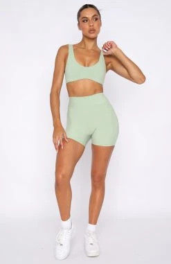 White Fox Boutique AU Keep Up High Waisted Shorts Sage