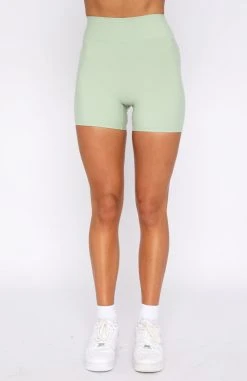 White Fox Boutique AU Keep Up High Waisted Shorts Sage