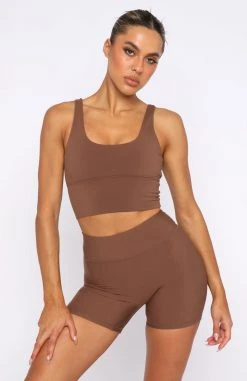 White Fox Boutique AU Activation Sports Crop Chocolate Activewear