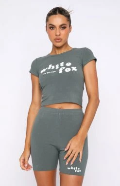 White Fox Boutique AU Clothing 4th Edition Ribbed Baby Tee Petrol