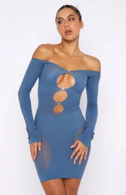 White Fox Boutique AU One Of A Kind Mesh Mini Dress Moonlight Blue