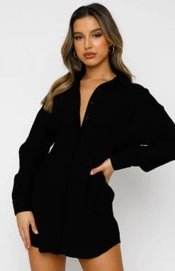 White Fox Boutique AU Feels Like A Holiday Shirt Dress Black Clothing