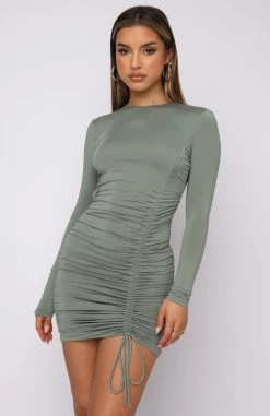 White Fox Boutique AU On Screen Long Sleeve Mini Dress Sage Dresses