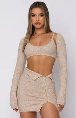White Fox Boutique AU No Guidance Crop Beige Sale
