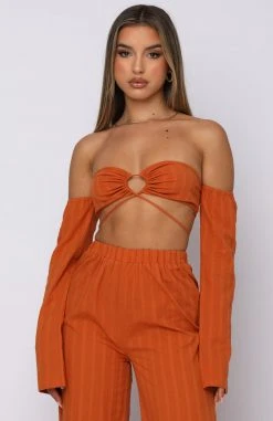 White Fox Boutique AU Tops In The Flow Long Sleeve Crop Rust