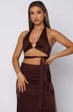 White Fox Boutique AU Tops Got Game Crop Chocolate