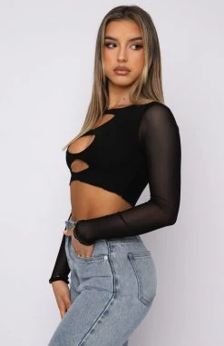 White Fox Boutique AU Clothing Real Things Long Sleeve Crop Black