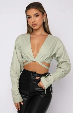 White Fox Boutique AU Beauty Secrets Long Sleeve Crop Sage