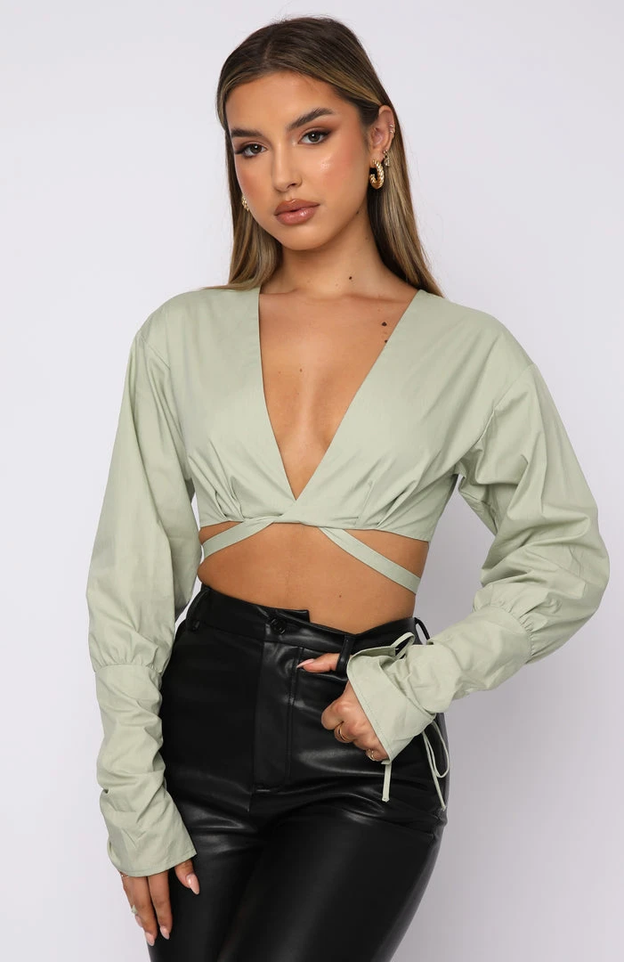 White Fox Boutique AU Beauty Secrets Long Sleeve Crop Sage 4 White Fox Boutique AU Beauty Secrets Long Sleeve Crop Sage