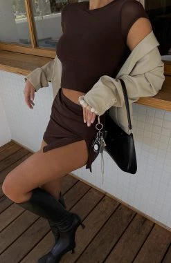 White Fox Boutique AU Clothing Times Like This Mesh Mini Skirt Chocolate