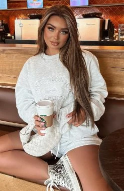 White Fox Boutique AU Best Of Both Oversized Sweater Grey Marle