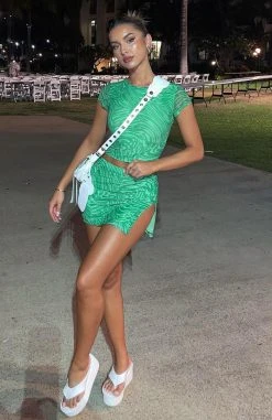 White Fox Boutique AU Clothing Times Like This Mesh Mini Skirt Green Swirl