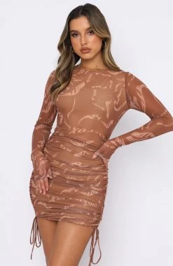 White Fox Boutique AU In Another World Mesh Mini Dress Cappuccino Whirl Print