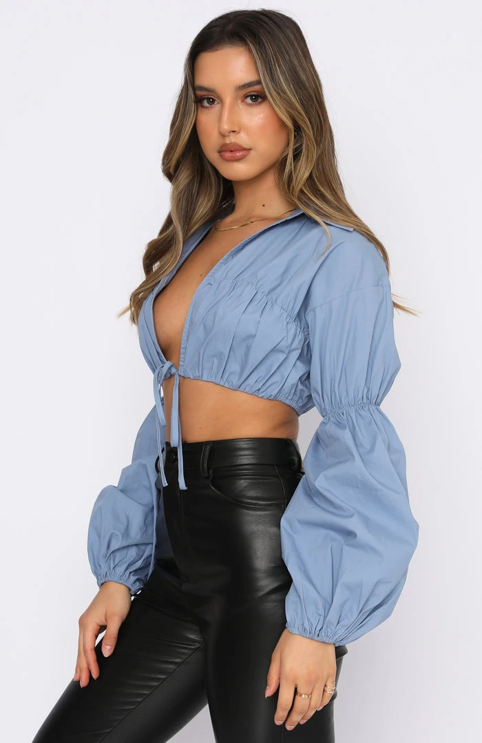 White Fox Boutique AU Tops Fall From Grace Long Sleeve Cropped Shirt Blue 5 White Fox Boutique AU Tops Fall From Grace Long Sleeve Cropped Shirt Blue