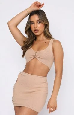 White Fox Boutique AU Only Up From Here Crop Beige