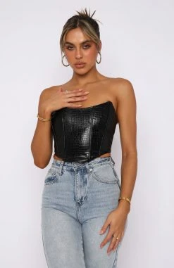 White Fox Boutique AU Clothing Playing The Game PU Bustier Black