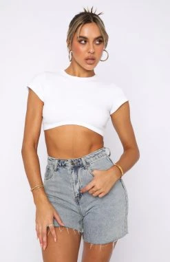 White Fox Boutique AU Call Me Back Ribbed Crop Tee White Clothing