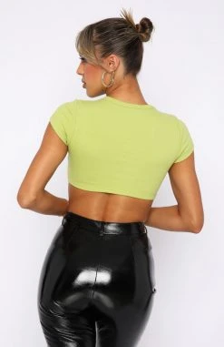 White Fox Boutique AU Clothing Call Me Back Ribbed Crop Tee Matcha