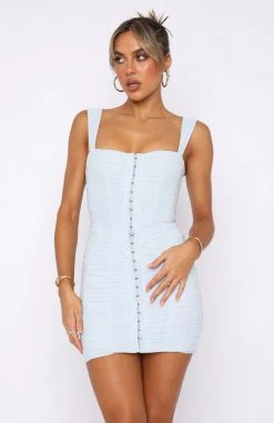 White Fox Boutique AU Thinking Of You Mesh Mini Dress Blue Clothing