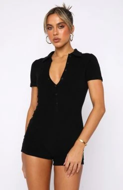 White Fox Boutique AU Clothing Golden Light Terry Playsuit Black