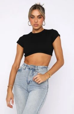 White Fox Boutique AU Clothing Call Me Back Ribbed Crop Tee Black