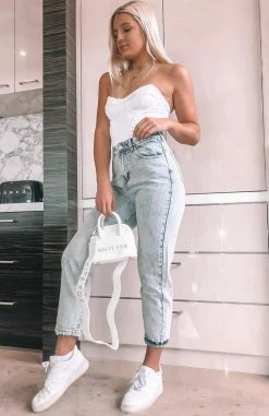 Whitefox Boutique What Goes Around Boyfriend Jeans Washed Blue Denim Clothing