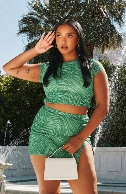 White Fox Boutique AU Answer My Calls Crop Green Swirl Clothing