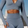 White Fox Boutique AU Seamless Long Sleeve Sports Crop Steel Restocked
