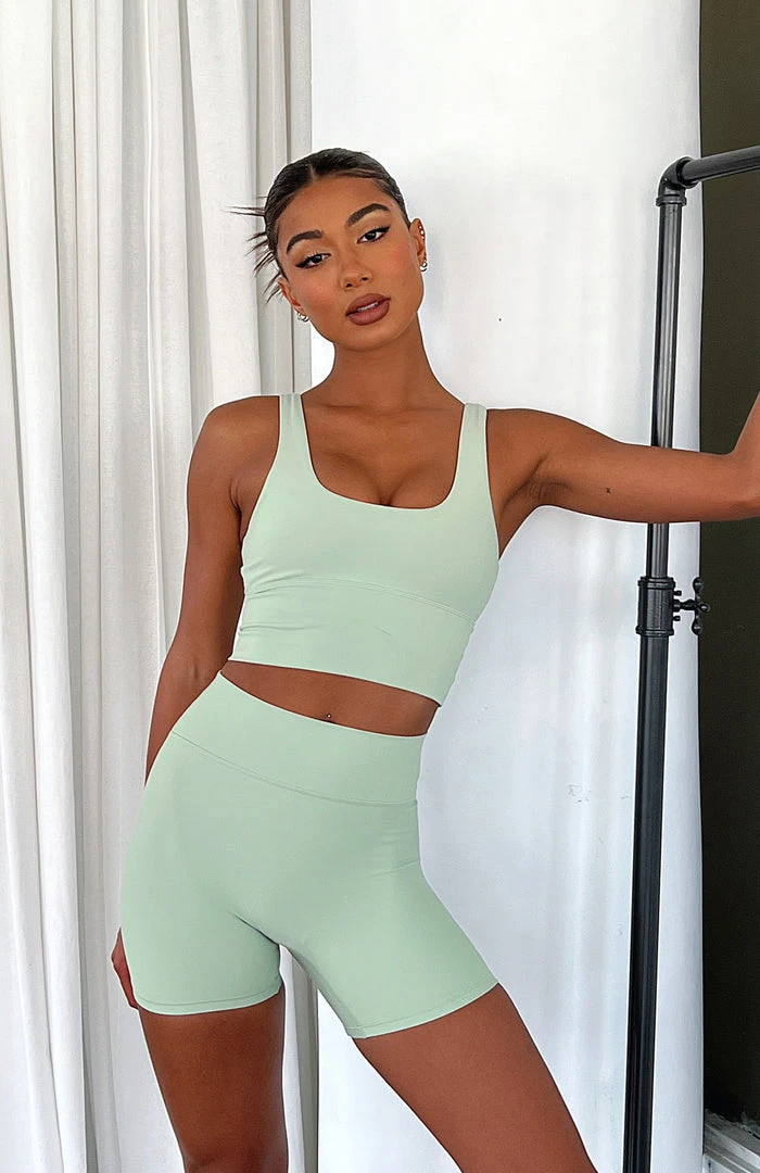 White Fox Boutique AU Keep Up High Waisted Shorts Sage