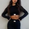 White Fox Boutique AU In Control Long Sleeve Seamless Crop Black Activewear