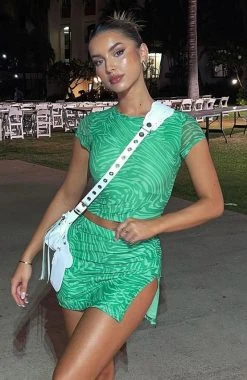 White Fox Boutique AU Answer My Calls Crop Green Swirl Clothing