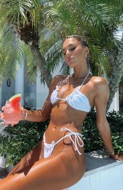 White Fox Boutique AU Beach Energy Bikini Top Shiny White Swimwear