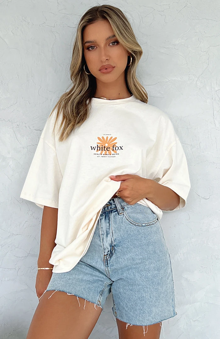 White Fox Boutique AU Clothing Bring Good Vibes Oversized Tee Butter
