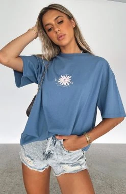 White Fox Boutique AU Bring Good Vibes Oversized Tee Navy Clothing