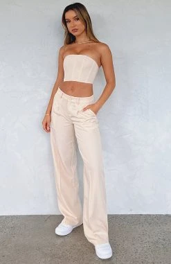 White Fox Boutique AU Busy Schedule Pants Cream Stripe