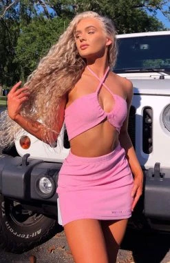 White Fox Boutique AU While It's Hot Terry Crop Baby Pink Sale