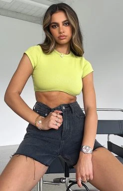 White Fox Boutique AU Clothing Call Me Back Ribbed Crop Tee Matcha