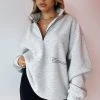 White Fox Boutique AU Caught Up With You Zip Front Sweater Grey Marle Clothing