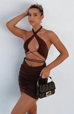 White Fox Boutique AU Clothing Caught You Staring Mesh Mini Dress Chocolate