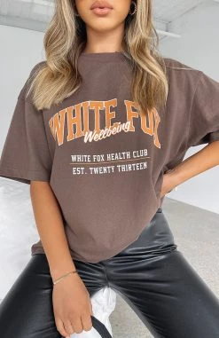 White Fox Boutique AU Health Club Tee Chocolate Clothing