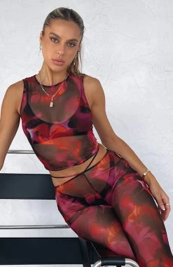 White Fox Boutique AU Check Yourself Mesh Tank Pink Flame Print Clothing