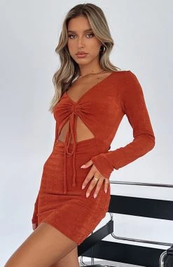White Fox Boutique AU Clothing Come See Me Mini Dress Rust