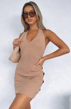 White Fox Boutique AU Dresses Deep In My Soul Mini Dress Beige