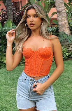 White Fox Boutique AU Feel The Passion Lace Bustier Burnt Orange Clothing