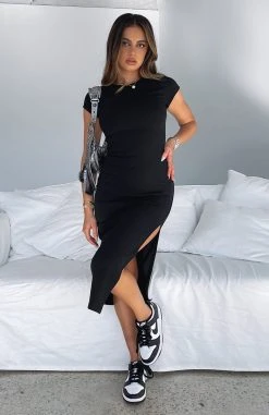 White Fox Boutique AU Friday Feels Ribbed Midi Dress Black Clothing