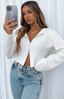 White Fox Boutique AU Clothing From The Heart Long Sleeve Knit Crop White