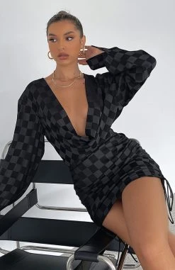 White Fox Boutique AU Give Me Everything Mini Dress Black Check Clothing